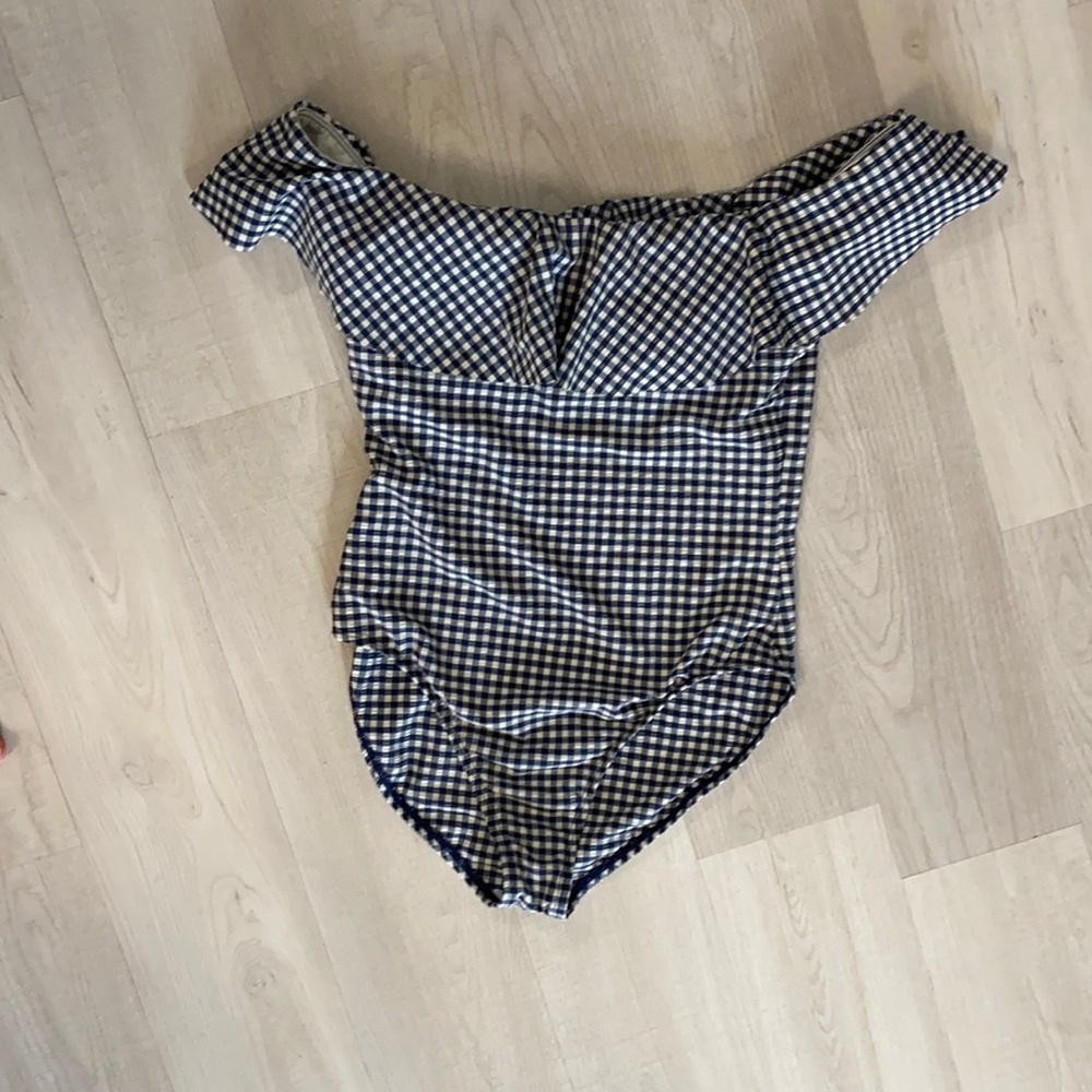 Daniel Cremieux blue Gingham Seersucker off the shoulder Swimsuit